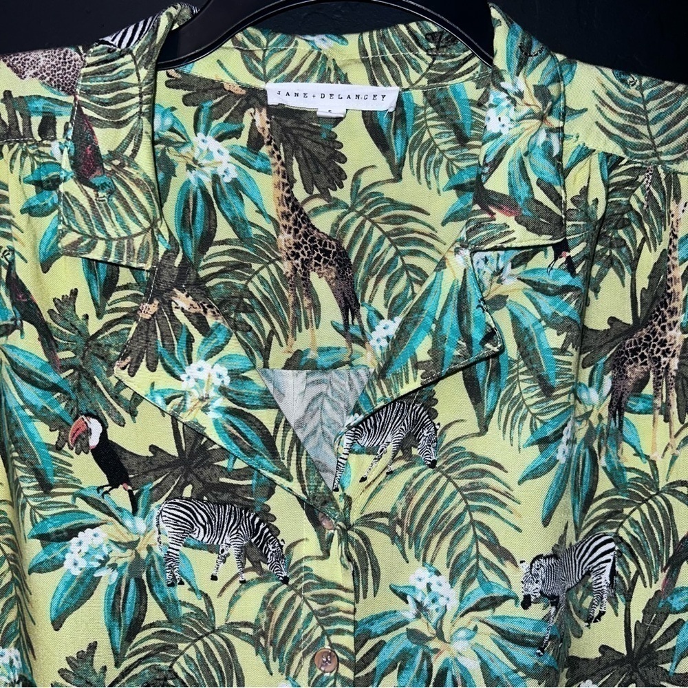 JANE + DELANCEY Women set Green Jungle Print Button Down Shirt XL Animals Zebra - Picture 5 of 17